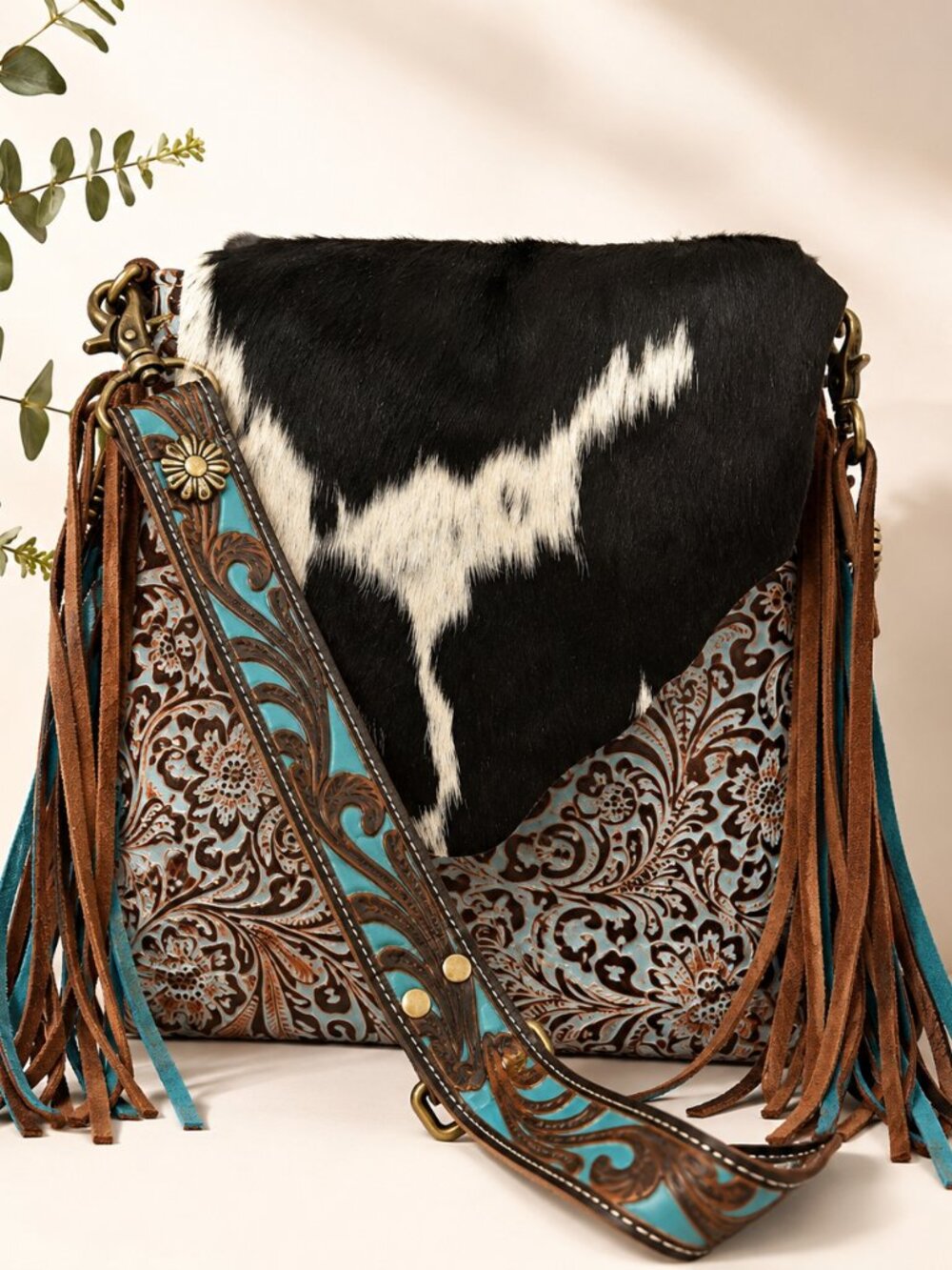 Myra Bag Cowhide Hair On Leather Fringe Concealed Carry Crossbody Western Purse